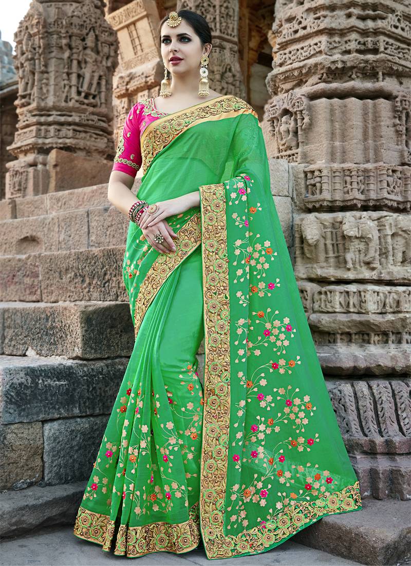 Green woven silk saree with blouse