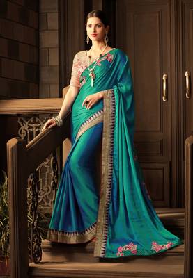 Multicolor embroidered art silk sarees saree with blouse 1