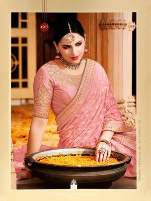 pink embroidered faux art silk saree with blouse 2