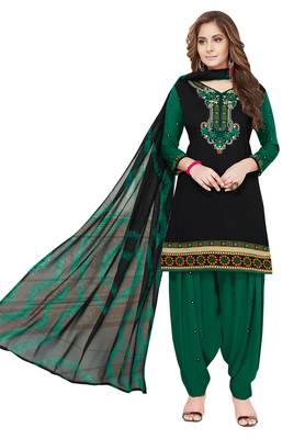 Black And Green Printed Synthetic Unstitched Salwar With Dupatta 1