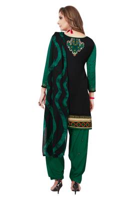 Black And Green Printed Synthetic Unstitched Salwar With Dupatta 2