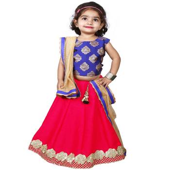 Pink Pure Jacquard And Banglory Silk Stitched Lehenga Choli Set For Girls 1