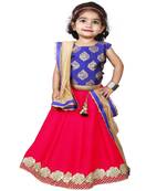 Pink Pure Jacquard And Banglory Silk Stitched Lehenga Choli Set For Girls