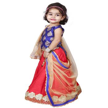 Pink Pure Jacquard And Banglory Silk Stitched Lehenga Choli Set For Girls 2