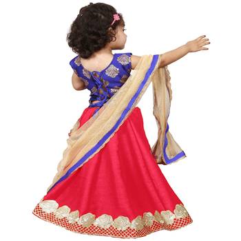 Pink Pure Jacquard And Banglory Silk Stitched Lehenga Choli Set For Girls 3