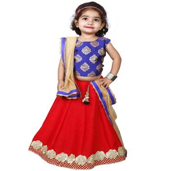 Red Pure Jacquard And Banglory Silk Stitched Lehenga Choli Set For Girls 1