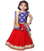 Red Pure Jacquard And Banglory Silk Stitched Lehenga Choli Set For Girls