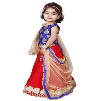 Red Pure Jacquard And Banglory Silk Stitched Lehenga Choli Set For Girls 2