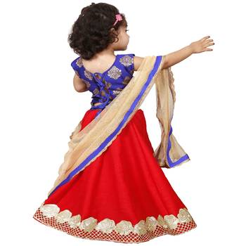 Red Pure Jacquard And Banglory Silk Stitched Lehenga Choli Set For Girls 3