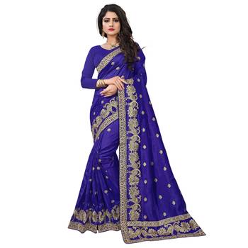Blue embroidered art silk sarees saree with blouse 1