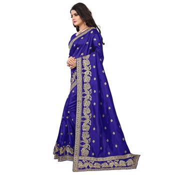 Blue embroidered art silk sarees saree with blouse 2