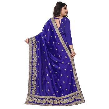 Blue embroidered art silk sarees saree with blouse 3
