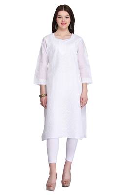 White Embroidered Cotton Chikankari Kurti 1