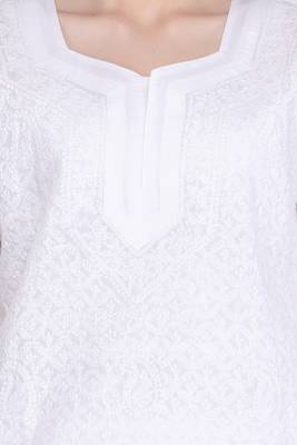 White Embroidered Cotton Chikankari Kurti 4