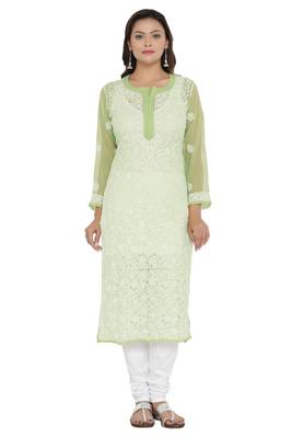 Blue Embroidered Georgette Chikankari Kurti 1