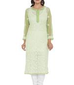 Blue Embroidered Georgette Chikankari Kurti