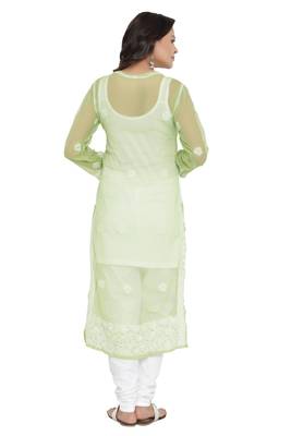 Blue Embroidered Georgette Chikankari Kurti 2