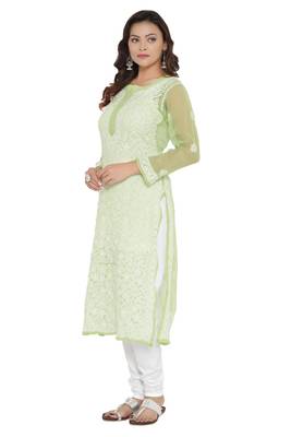 Blue Embroidered Georgette Chikankari Kurti 3