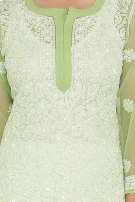 Blue Embroidered Georgette Chikankari Kurti 4