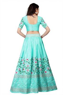 Light-blue embroidered dupion silk semi stitched lehenga with dupatta 3