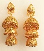 3 Tier Layered Jhumka Temple Gold Plated Earrings
