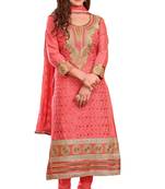 DnVeens Peach embroidered party wear cotton embroidery unstiched salwar with dupatta 