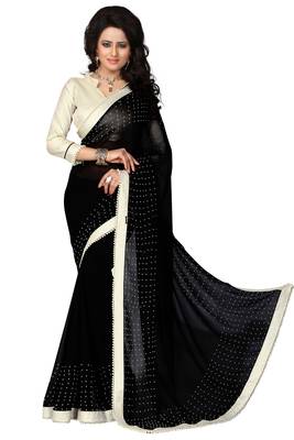 Black woven georgette saree with blouse 1