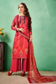 Light-red printed cotton salwar with dupatta