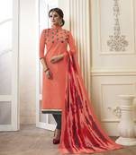 Peach Embroidered Cotton Salwar With Dupatta
