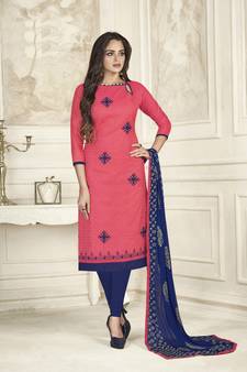 Pink embroidered cotton salwar with dupatta