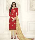 Red Embroidered Cotton Salwar With Dupatta