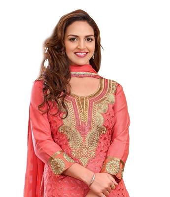 DnVeens Peach embroidered party wear cotton embroidery unstiched salwar with dupatta  2