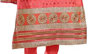 DnVeens Peach embroidered party wear cotton embroidery unstiched salwar with dupatta  3