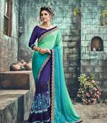 Turquoise Embroidered Georgette Saree With Blouse