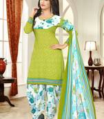 Green Printed Crepe Unstitched Salwar With Dupatta