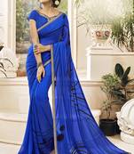 Blue Embroidered Georgette Saree With Blouse