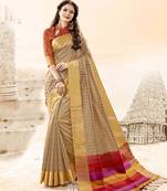 Beige Woven Cotton Silk Saree With Blouse