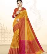 Orange Woven Cotton Silk Saree With Blouse