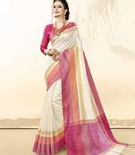 White Woven Cotton Silk Saree With Blouse