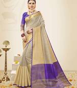 Beige Woven Cotton Silk Saree With Blouse