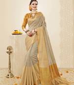 Beige Woven Cotton Silk Saree With Blouse