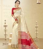 White Woven Cotton Silk Saree With Blouse