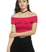 Fuchsia Pink Off Shoulder Cotton Lycra Stretchable Blouse