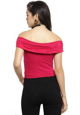 Fuchsia Pink Off Shoulder Cotton Lycra Stretchable Blouse 2