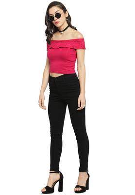 Fuchsia Pink Off Shoulder Cotton Lycra Stretchable Blouse 4