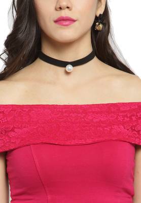 Fuchsia Pink Off Shoulder Cotton Lycra Stretchable Blouse 5