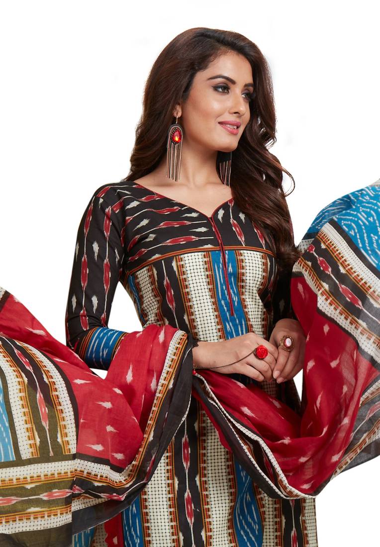 Red Printed Cotton Salwar and Dupatta
