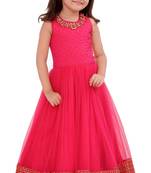Pink Sequance Embroidery Lace Work Banglori Silk With Net Full Flair Readymade Partywear Goen Dress Fro Girls
