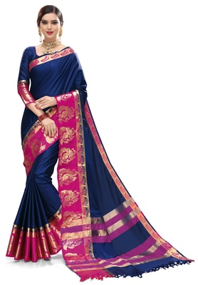 blue silk saree with pink blouse