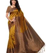 Gold And Magenta Printed Mysore Silk Saree With Blouse
